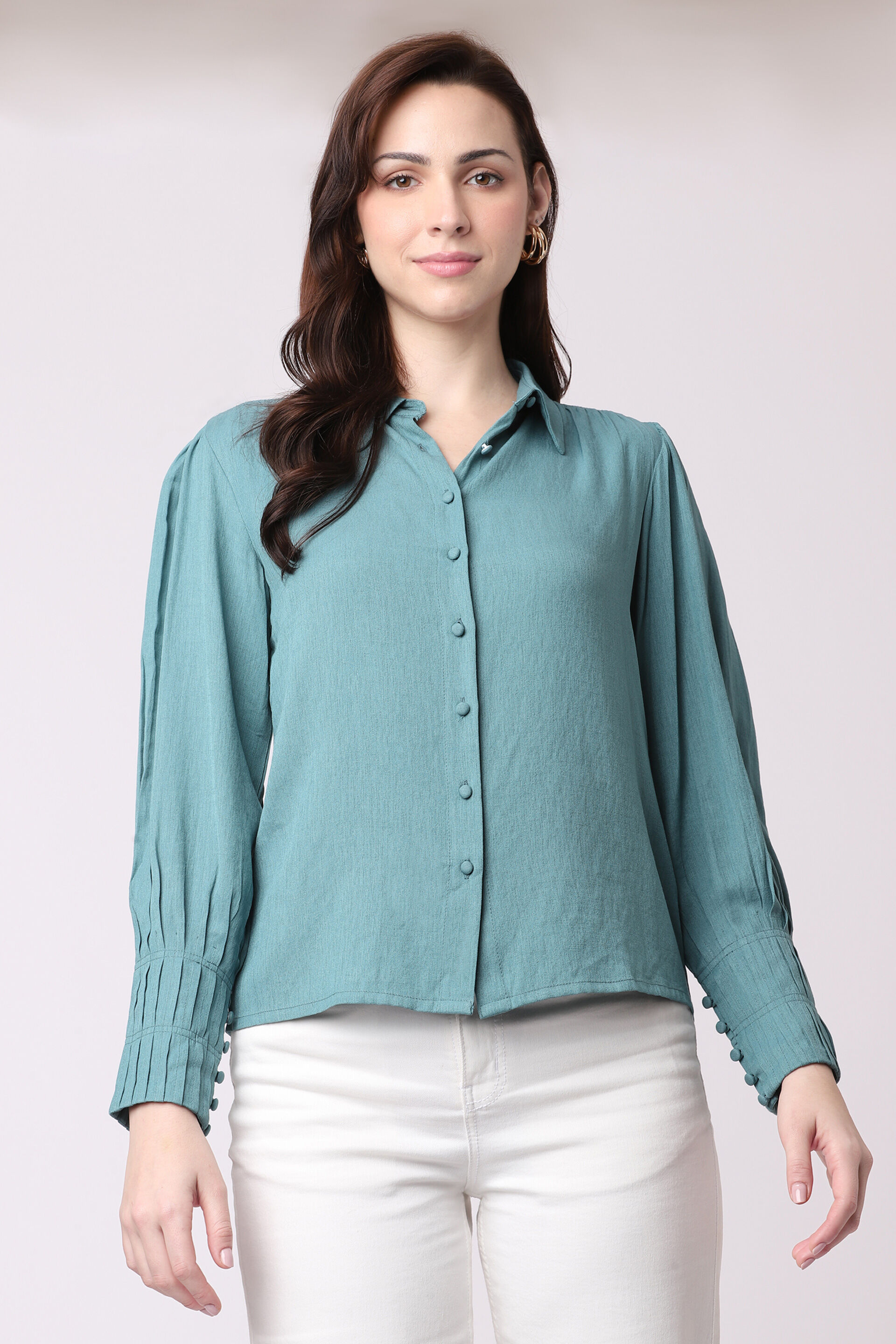 Aqua Solid Straight Top, Aqua, image 3